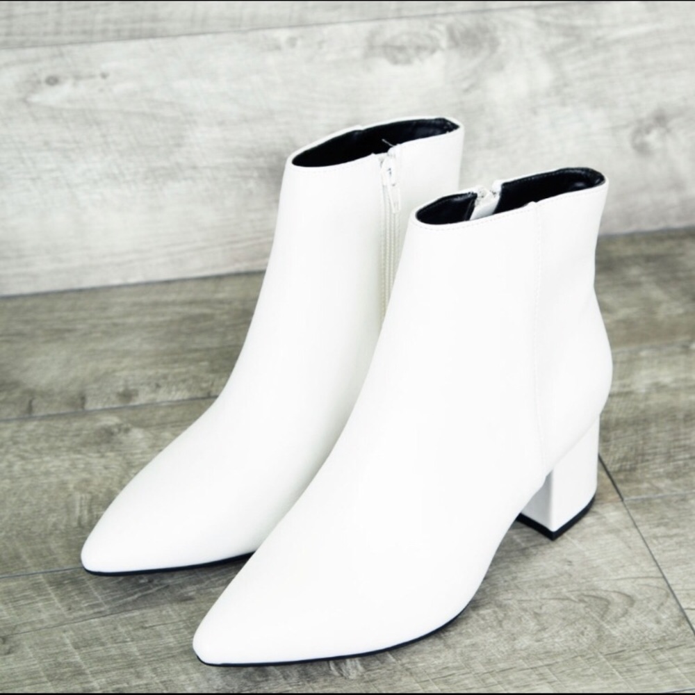 white block heel ankle booties